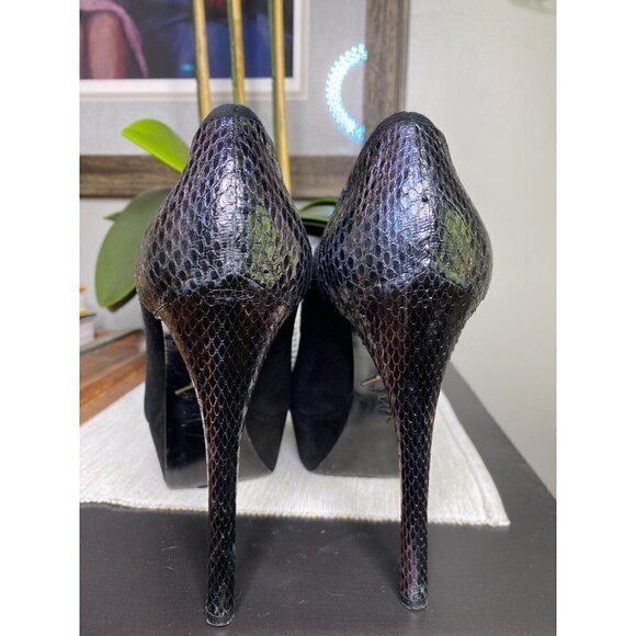 B Brian Atwood Blayne Black Suede Peep Toe Platform Pumps Women's Size 7 - Picture 8 of 11
